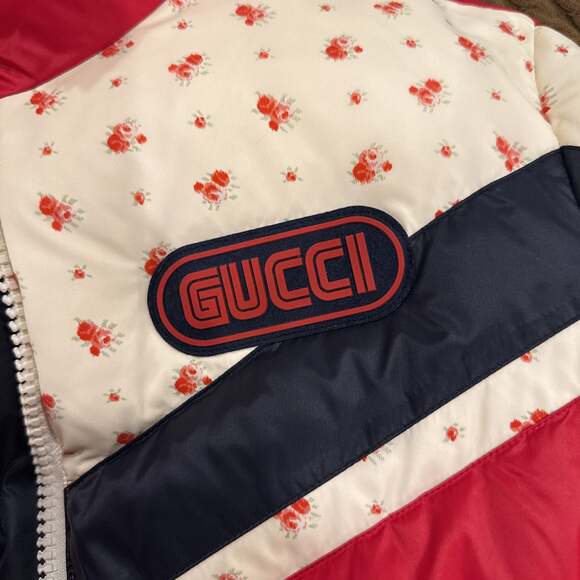 💋GUCCI Red Floral Stripe Padded Down Puffer Bomber Jacket 002 - Picture 3 of 4